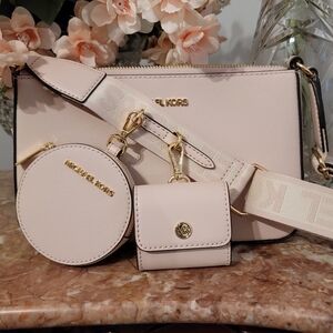 Michael Kors Jet Set Saffiano Leather Blush (Pink) Crossbody Bag w Pouches